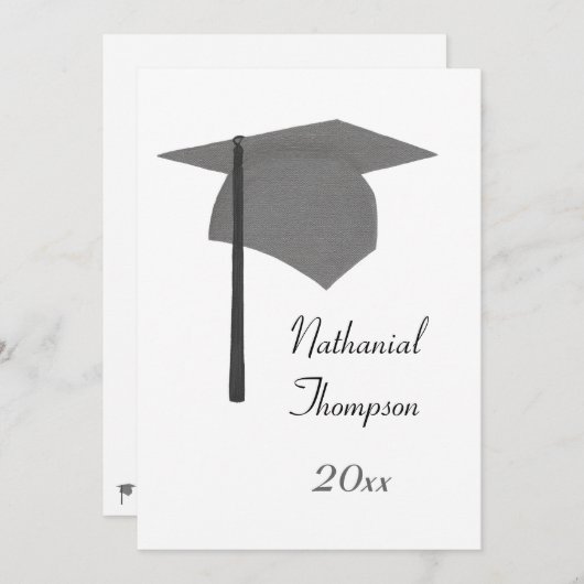 Gray Black Graduation Cap and Tassel Invitations Kaart (Voorkant / Achterkant)