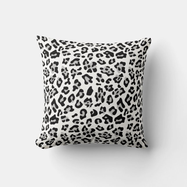 Gray Black Leopard Animal Print Patroon Kussen (Voorkant)