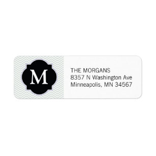 Gray & Black Modern Chevron Custom Monogram Etiket