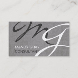 Gray Black Modern Monogram Linen Visitekaartje