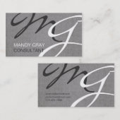 Gray Black Modern Monogram Linen Visitekaartje (Voorkant / Achterkant)