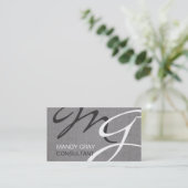 Gray Black Modern Monogram Linen Visitekaartje (Staand voorkant)