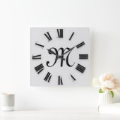 Gray Black Monograms Roman Numbers Vierkante Klok (Huis)