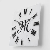 Gray Black Monograms Roman Numbers Vierkante Klok (Hoek)