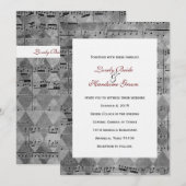 Gray Black Music Chevron Wedding Invitation Kaart (Voorkant / Achterkant)