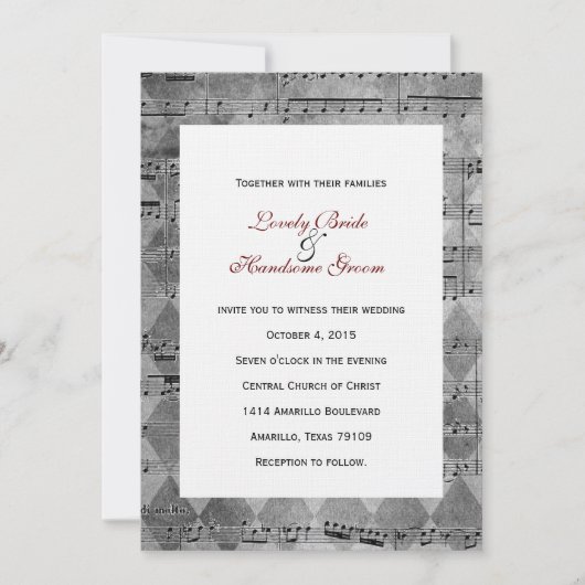 Gray Black Music Chevron Wedding Invitation Kaart (Voorkant)
