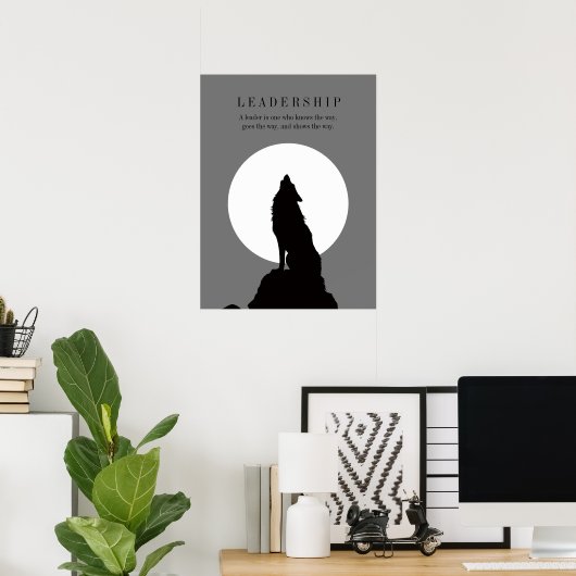 Gray Black Pop Art Leadership Wolf Howling Poster (Thuiskantoor)