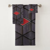 Gray Black Red Cubes Silver Bad Handdoek (Insitu)