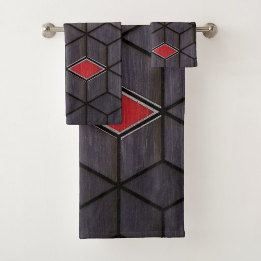 Gray Black Red Cubes Silver Bad Handdoek (Insitu)