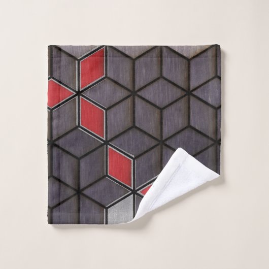 Gray Black Red Cubes Silver Bad Handdoek (Wasdoekje)