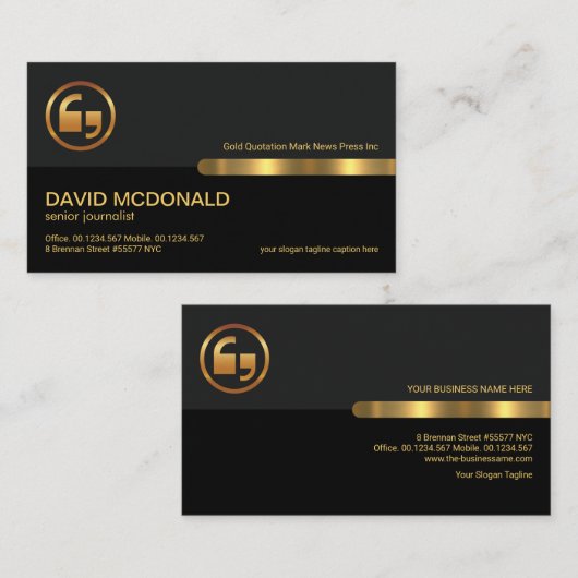 Gray Black Retro Column Quottion Marks Journalist Visitekaartje (Voorkant / Achterkant)