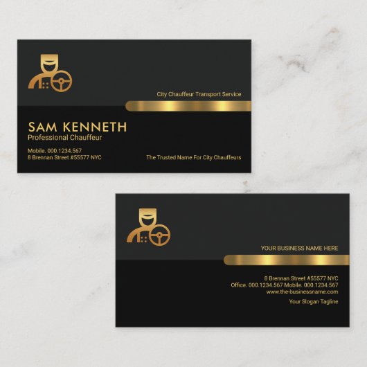 Gray Black Retro Columns Limo Chauffeur Visitekaartje (Voorkant / Achterkant)
