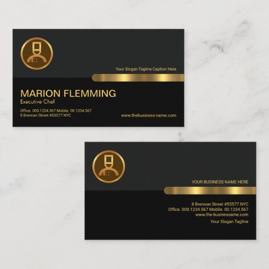 Gray Black Retro Kolommen Catering Chef Visitekaartje (Voorkant / Achterkant)