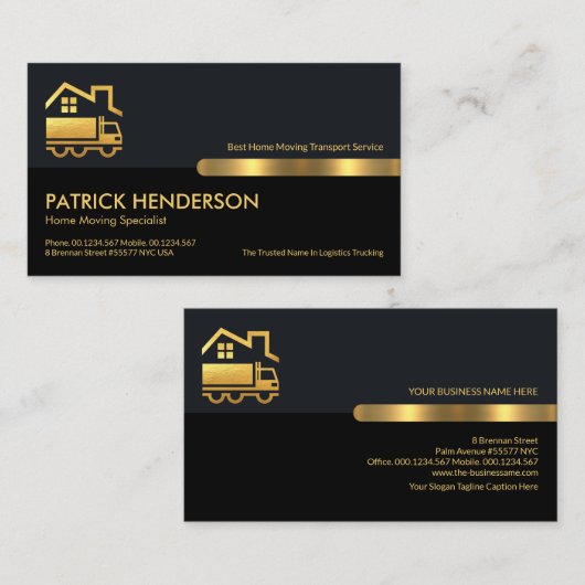 Gray Black Retro Kolommen Gold Home Mover driver Visitekaartje (Voorkant / Achterkant)