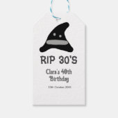 Gray black RIP 30's 40th birthday witch hat hallow Cadeaulabel (Voorkant)