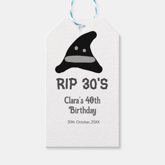 Gray black RIP 30's 40th birthday witch hat hallow Cadeaulabel (Voorkant)