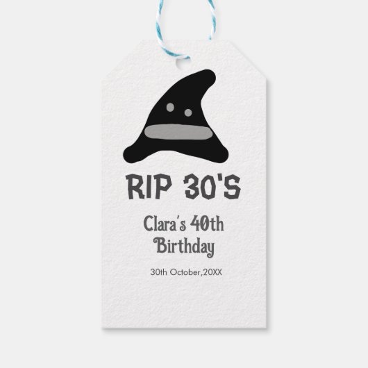Gray black RIP 30's 40th birthday witch hat hallow Cadeaulabel (Achterkant)