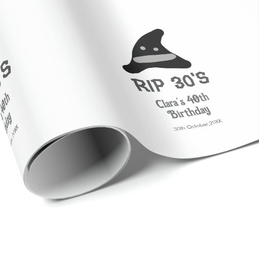 Gray black RIP 30's 40th birthday witch hat hallow Cadeaupapier (Rol Hoek)