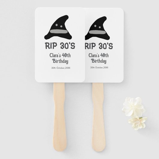 Gray black RIP 30's 40th birthday witch hat hallow Handwaaier (Voorkant en achterkant)