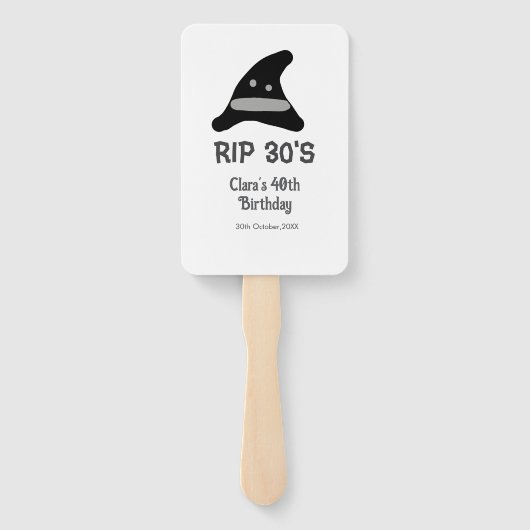 Gray black RIP 30's 40th birthday witch hat hallow Handwaaier (Achterkant)