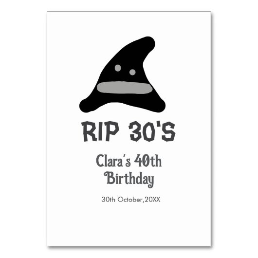 Gray black RIP 30's 40th birthday witch hat hallow Kaart (Achterkant)
