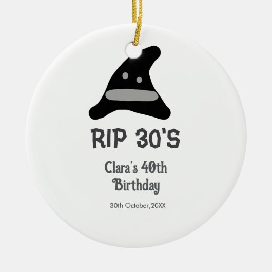 Gray black RIP 30's 40th birthday witch hat hallow Keramisch Ornament (Voorkant)
