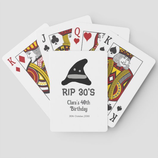 Gray black RIP 30's 40th birthday witch hat hallow Pokerkaarten (Achterkant)