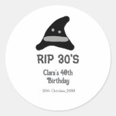Gray black RIP 30's 40th birthday witch hat hallow Ronde Sticker (Voorkant)