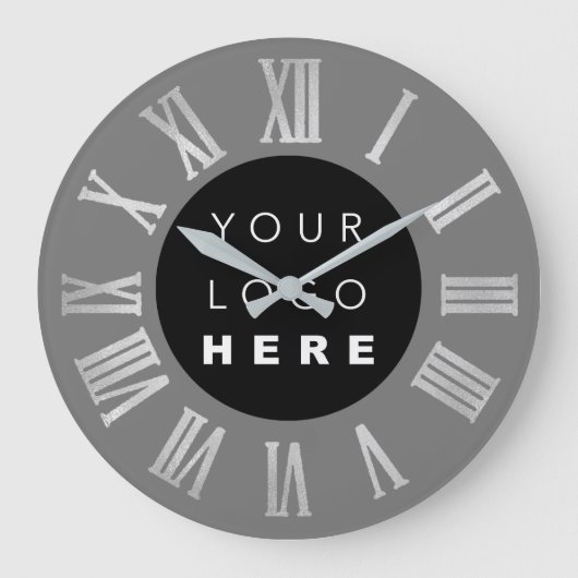 Gray Black Silver Grey Roman Numbers Logo Grote Klok (Voorkant)