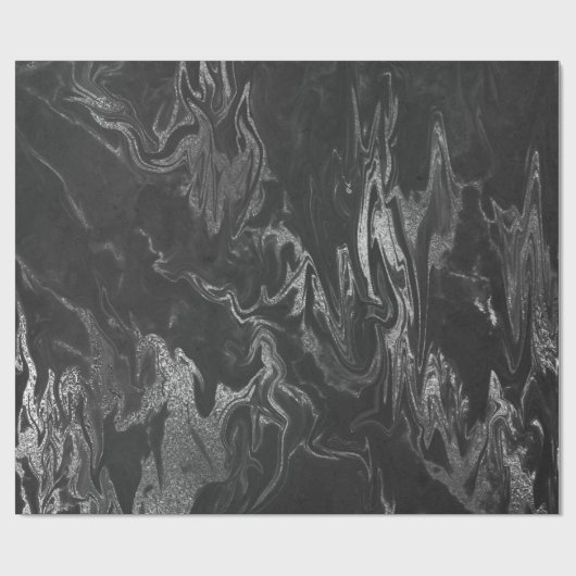 Gray Black Silver Marble Shiny Glam Cadeaupapier (Vlak)
