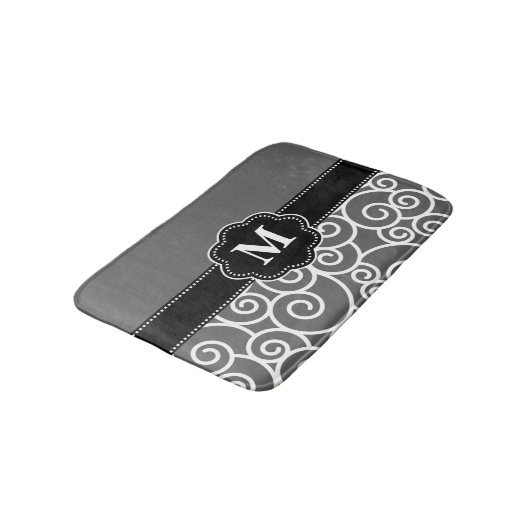 Gray Black Swirls Monogram Bathmat Badmat (Gekanteld)