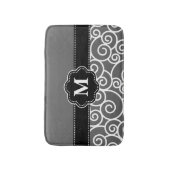 Gray Black Swirls Monogram Bathmat Badmat (Voorkant Verticaal)