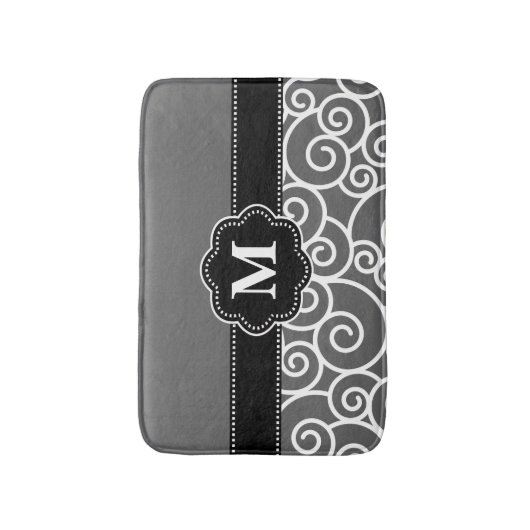 Gray Black Swirls Monogram Bathmat Badmat (Voorkant Verticaal)