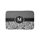 Gray Black Swirls Monogram Bathmat Badmat (Voorkant)