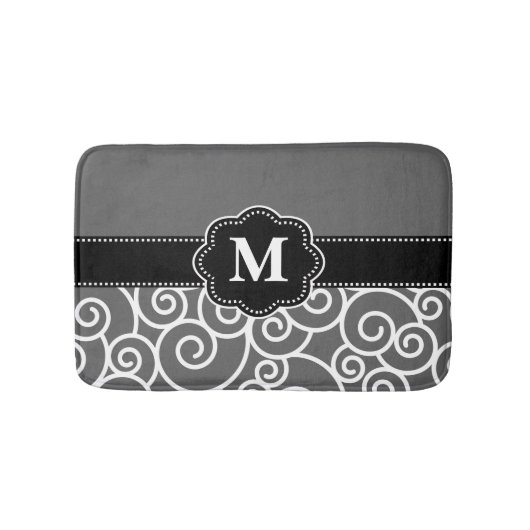 Gray Black Swirls Monogram Bathmat Badmat (Voorkant)