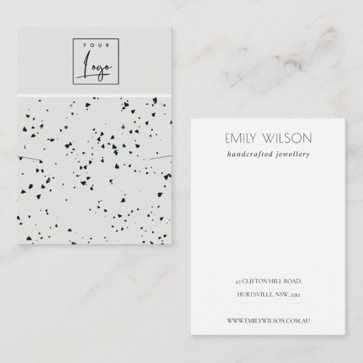 Gray Black Terrazzo Texture Earring Ketting Logo Visitekaartje (Voorkant / Achterkant)