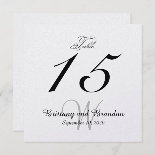 Gray Black Wedding Square Table Number Kaart (Voorkant / Achterkant)