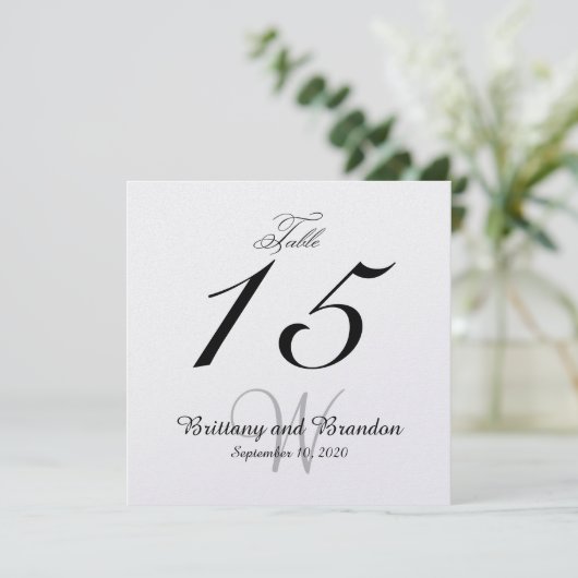Gray Black Wedding Square Table Number Kaart (Staand voorkant)