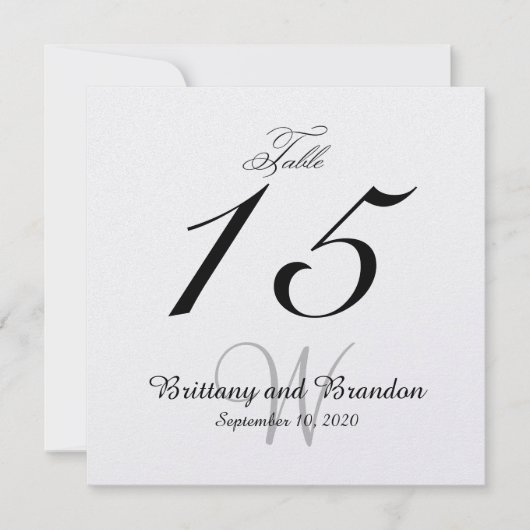 Gray Black Wedding Square Table Number Kaart (Voorkant)