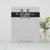 Gray Black White Damask Monogram Letterhead Gepersonaliseerd Briefhoofd (Staand voorkant)