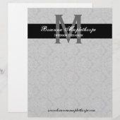 Gray Black White Damask Monogram Letterhead Gepersonaliseerd Briefhoofd (Voorkant / Achterkant)