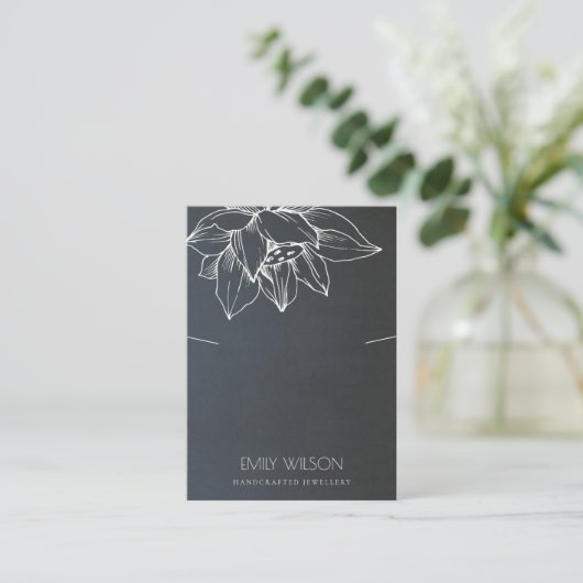 GRAY BLACK WHITE LOTUS SIMPLE KETTING DISPLAY VISITEKAARTJE (Staand voorkant)