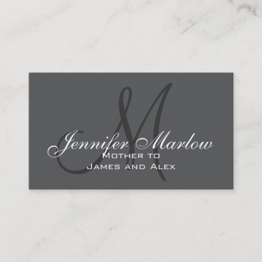 Gray, Black White Monogram Mammie Calling Card Contactkaartje (Voorkant)