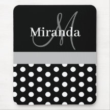 Gray Black White Polka Dot Monogram Muismat