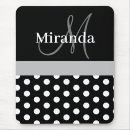 Gray Black White Polka Dot Monogram Muismat