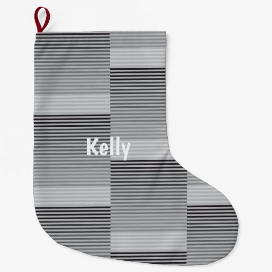 Gray, Black, White Stripes Grote Kerstsok (Voorkant)
