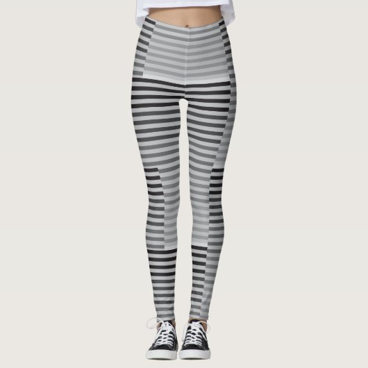 Gray, Black, White Stripes Leggings (Voorkant)