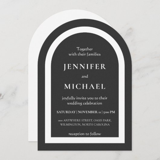 Gray black white text wedding kaart (Voorkant / Achterkant)