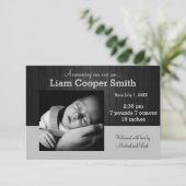 Gray/Black Wood met foto's - 3x5 geboorteaankondig Aankondiging (Staand voorkant)