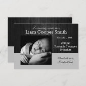Gray/Black Wood met foto's - 3x5 geboorteaankondig Aankondiging (Voorkant / Achterkant)